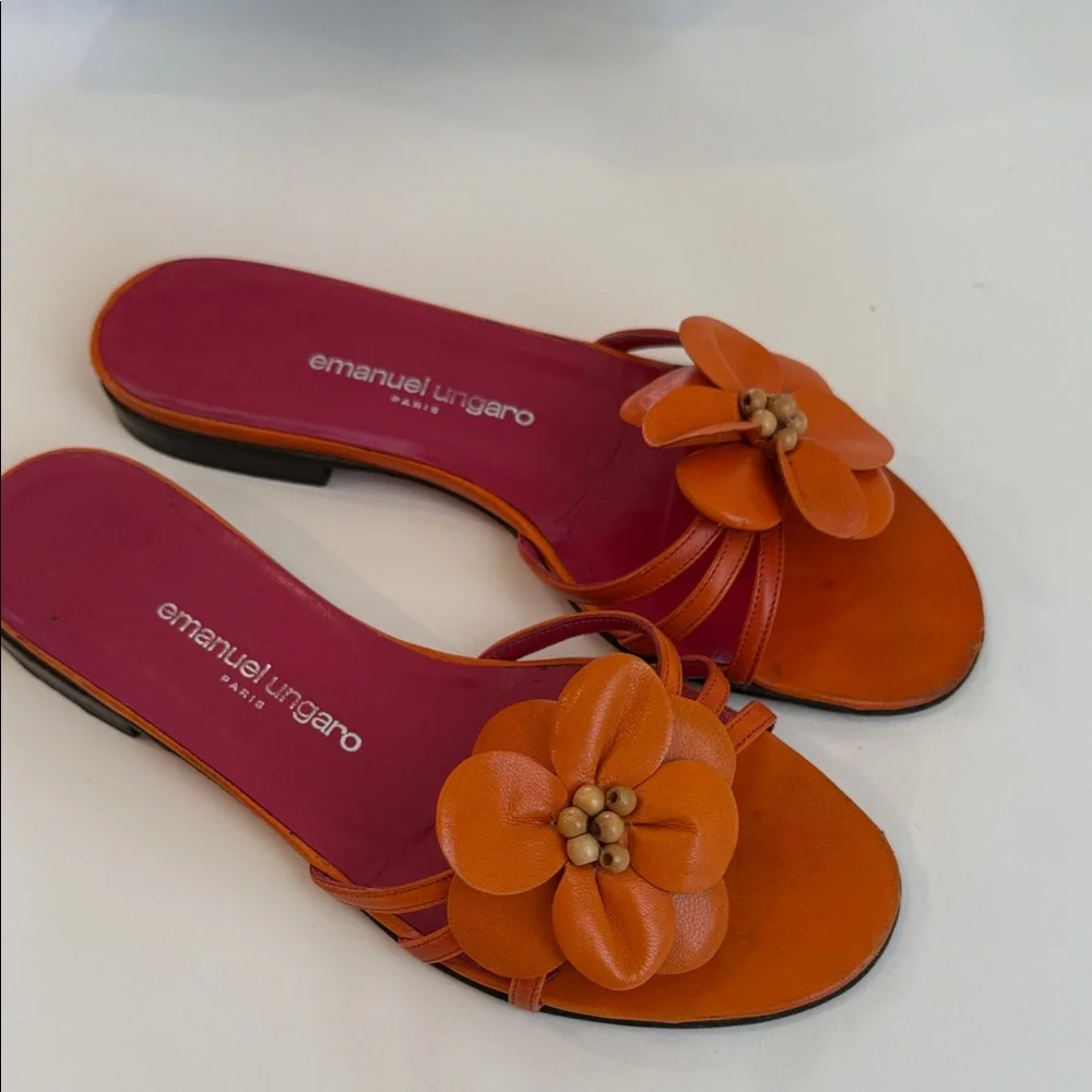 Emanuel Ungaro Orange Sandals with Floral Detail - Picture 1 of 8